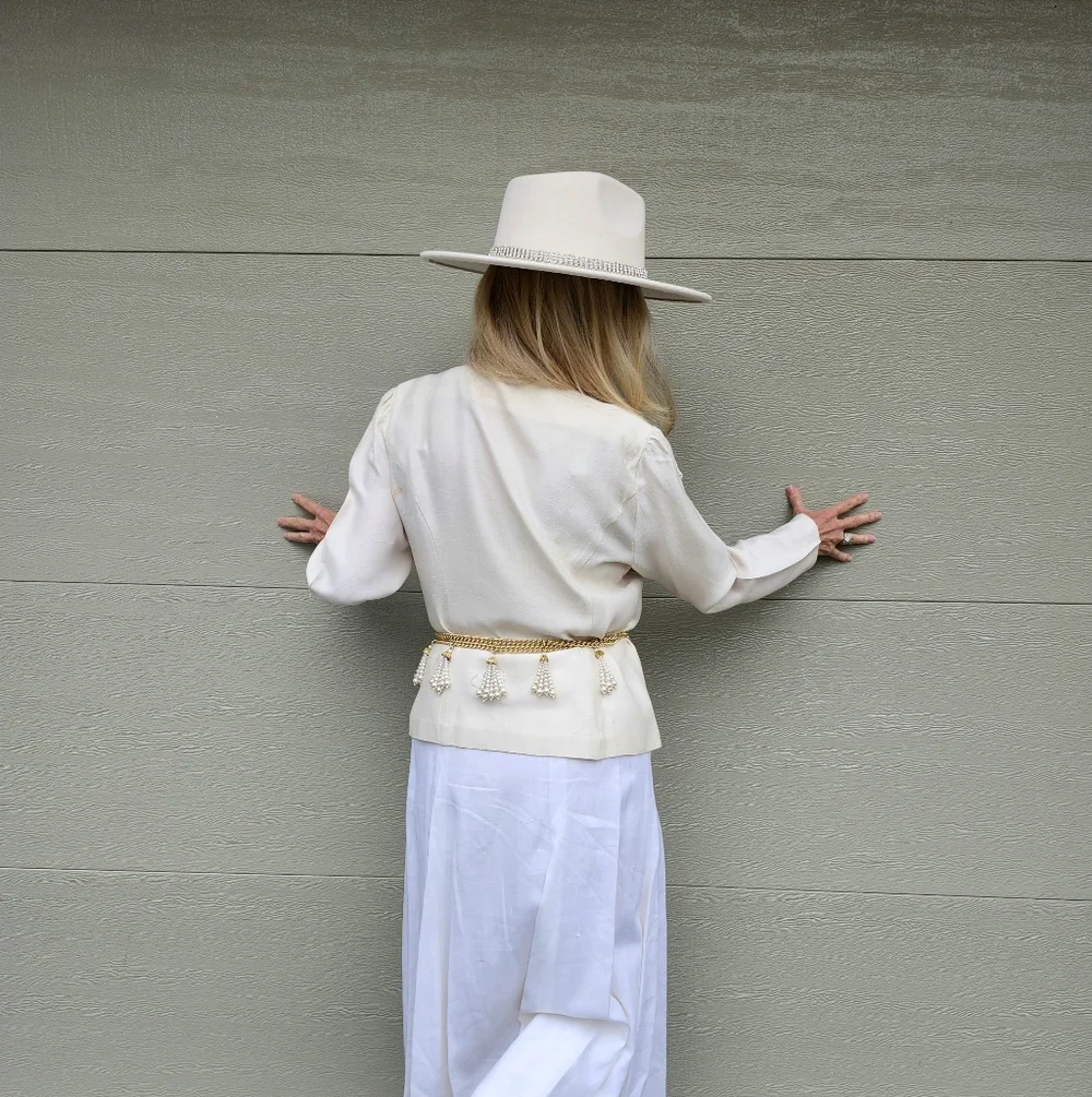 Vintage Good Condition Stunning Faux Pearl & Gold-Tone Chain Belt, M, $50